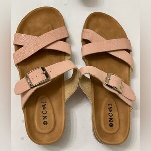 ONCAI Women's Platform Sandals,Fashion Cross Beach Cork Wedge Sandals size 9